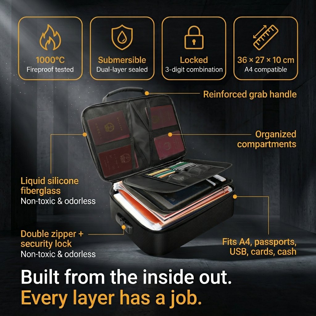 SafeDoc Pro waterproof fireproof bag ready for emergency evacuation and disaster preparedness